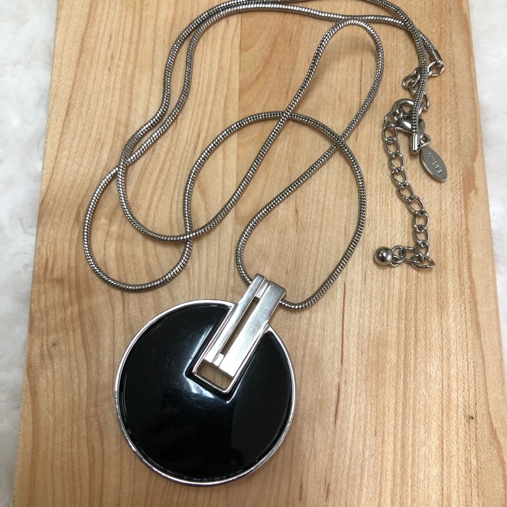 Chico’s MCM Black Enamel & Silver Adjustable Necklace